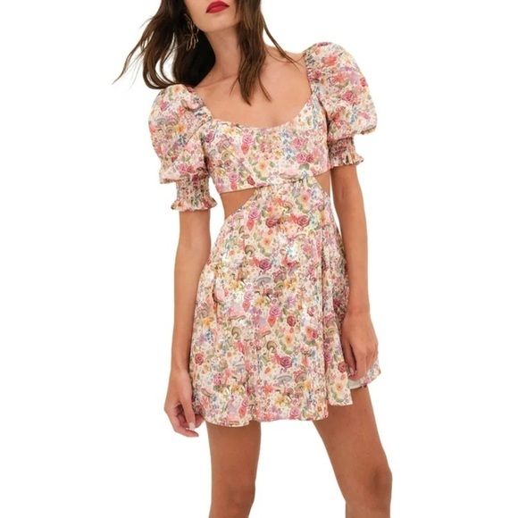 For Love & Lemons Floral Mushroom Print Arya Mini Dress Women’s US XS - Picture 1 of 9